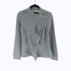 Sanctuary Asymmetric Ruffle Sweatshirt Blazer Jacket Sz S Gray Full Zip Military